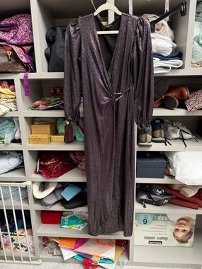 Shimmery Plum Wrap Maxi Dress with Waist Buckle